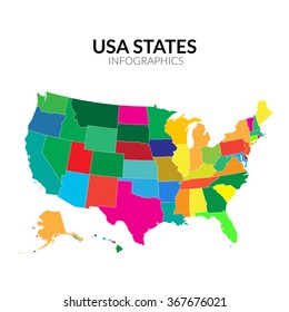 Colorful America USA map with states  vector illustration