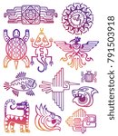 Colorful american aztec, mayan culture symbols isolated on white background. Vector illustration