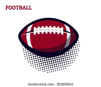 colorful american football ball with pop art halftone shadow on background. Vector abstract illustration.