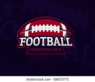 Colorful american football sport logo label  on dark background. Vector abstract illustration.