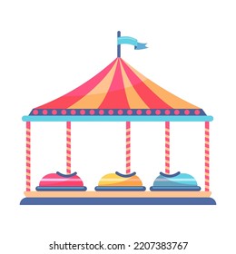 Colorful amusement park flat element. Circus and funfair carousels isolated on white background vector illustration. Fantasy playground entertainment concept