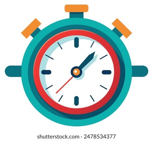 Colorful analog stopwatch with red and blue bezel. Vector illustration