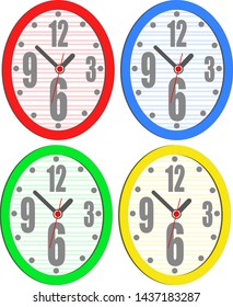 Colorful analog wall clocks. Modern wall clock set.