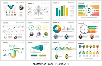 Colorful analysis charts set for presentation slide templates. Business design elements. Management concept can be used for annual report, advertising, flyer layout and banner design.