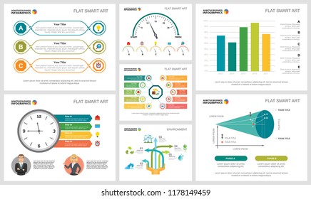 Colorful analysis charts set for presentation slide templates. Business design elements. Management concept can be used for annual report, advertising, flyer layout and banner design.