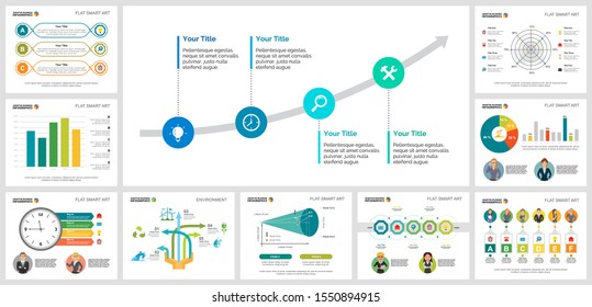 Colorful analysis charts set for presentation slide templates. Business design elements. Management concept can be used for annual report, advertising, flyer layout and banner design.