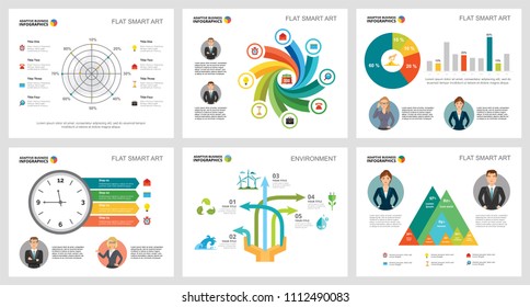 Colorful analysis and ecology concept infographic charts set. Business design elements for presentation slide templates. For corporate report, advertising, leaflet layout and poster design.