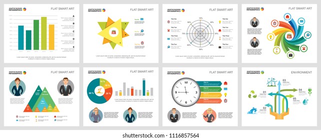 Colorful analysis and ecology concept infographic charts set. Business design elements for presentation slide templates. For corporate report, advertising, leaflet layout and poster design.