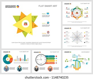 Colorful analysis and ecology concept infographic charts set. Business design elements for presentation slide templates. For corporate report, advertising, leaflet layout and poster design.