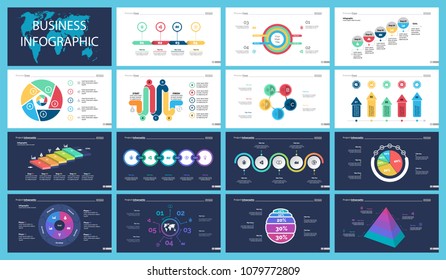 Colorful analysis or finance concept infographic charts set. Business design elements for presentation slide templates. For corporate report, advertising, leaflet layout and poster design.
