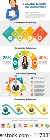 Colorful analysis or marketing infographic charts set. Business percentage and process charts for presentation slide templates. For corporate report, advertising, leaflet layout and poster design.
