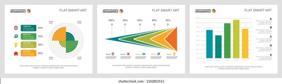 Colorful analysis or statistics concept infographic charts set. Business design elements for presentation slide templates. For corporate report, advertising, leaflet layout and poster design.