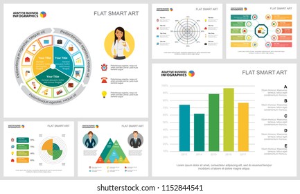 Colorful analysis or statistics concept infographic charts set. Business design elements for presentation slide templates. For corporate report, advertising, leaflet layout and poster design.