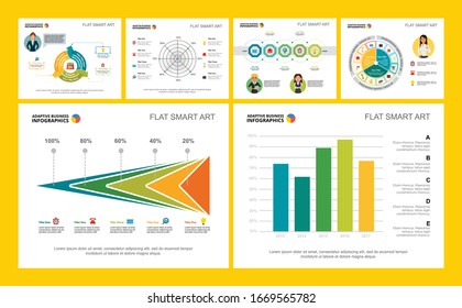 Colorful analysis or statistics concept infographic charts set. Business design elements for presentation slide templates. For corporate report, advertising, leaflet layout and poster design.