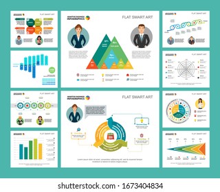 Colorful analysis or statistics concept infographic charts set. Business design elements for presentation slide templates. For corporate report, advertising, leaflet layout and poster design.
