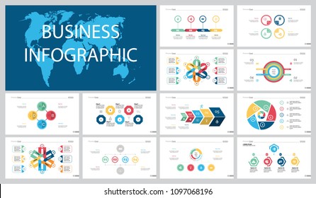 Colorful analysis or teamwork concept infographic charts set