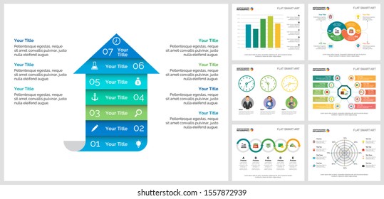 Coloridos gráficos de análisis o consultoría de concepto infográfico conjunto. Elementos de diseño empresarial para plantillas de diapositivas de presentación. Se puede utilizar para el diseño de informes financieros, flujos de trabajo y folletos.