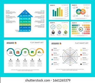 Colorful analytics or consulting concept infographic charts set. Business design elements for presentation slide templates. Can be used for financial report, workflow layout and brochure design.