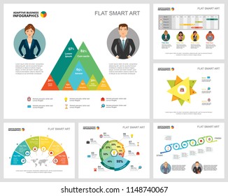 Colorful analytics or logistics concept infographic charts set. Business design elements for presentation slide templates. For corporate report, advertising, leaflet layout and poster design.