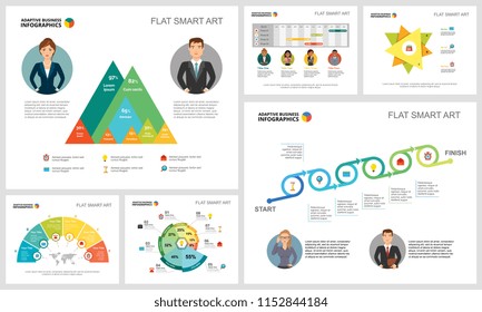 Colorful analytics or logistics concept infographic charts set. Business design elements for presentation slide templates. For corporate report, advertising, leaflet layout and poster design.