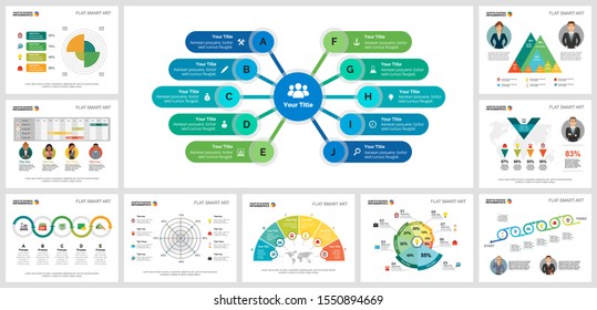 Colorful analytics or logistics concept infographic charts set. Business design elements for presentation slide templates. For corporate report, advertising, leaflet layout and poster design.