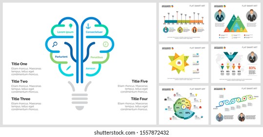 Colorful analytics or logistics concept infographic charts set. Business design elements for presentation slide templates. For corporate report, advertising, leaflet layout and poster design.