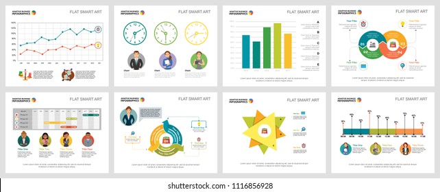 Colorful analytics or planning concept infographic charts set. Business design elements for presentation slide templates. For corporate report, advertising, leaflet layout and poster design.