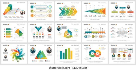 Colorful analytics or planning concept infographic charts set. Business design elements for presentation slide templates. For corporate report, advertising, leaflet layout and poster design.