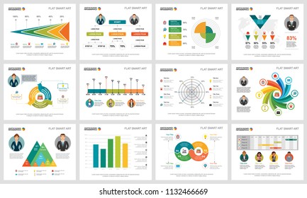 Colorful analytics or planning concept infographic charts set. Business design elements for presentation slide templates. For corporate report, advertising, leaflet layout and poster design.