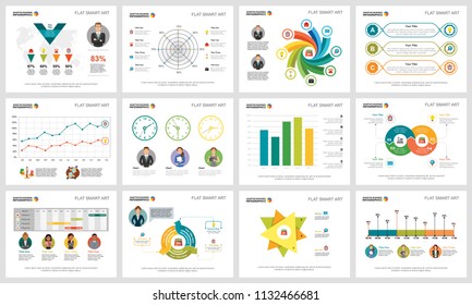 Colorful analytics or planning concept infographic charts set. Business design elements for presentation slide templates. For corporate report, advertising, leaflet layout and poster design.