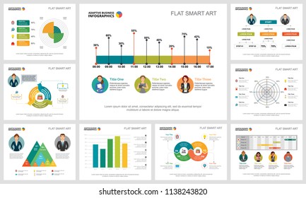 Colorful analytics or planning concept infographic charts set. Business design elements for presentation slide templates. For corporate report, advertising, leaflet layout and poster design.