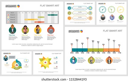 Colorful analytics or planning concept infographic charts set. Business design elements for presentation slide templates. For corporate report, advertising, leaflet layout and poster design.
