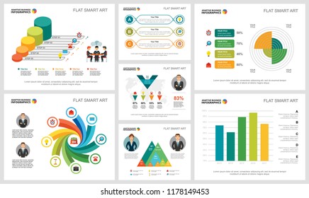 Colorful analytics or planning concept infographic charts set. Business design elements for presentation slide templates. For corporate report, advertising, leaflet layout and poster design.