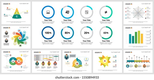Colorful analytics or planning concept infographic charts set. Business design elements for presentation slide templates. For corporate report, advertising, leaflet layout and poster design.