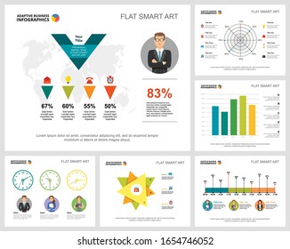 Colorful analytics or planning concept infographic charts set. Business design elements for presentation slide templates. For corporate report, advertising, leaflet layout and poster design.
