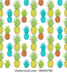 Colorful ananas seamless pattern.Exotic background with pineapple