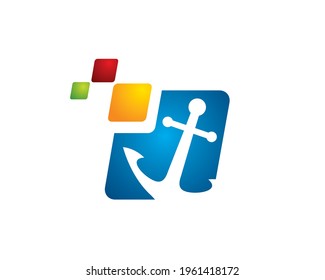 colorful anchor logo with data pixel particle gathered
