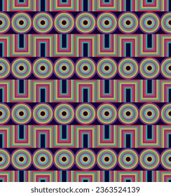 colorful ancient geometric figures based on indigenous art seamless pattern