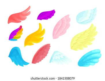 Colorful angels and fairies wings cartoon vector illustrations set
