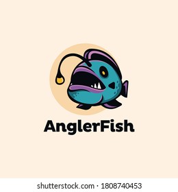 Colorful angler fish logo cartoon mascot vector template on light background