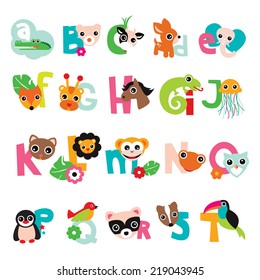 Colorful animal abc alphabet series poster kids illustration poster design in vector