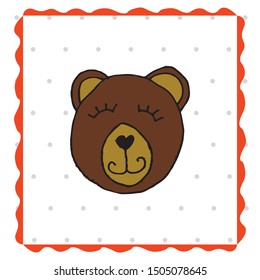 Colorful animal bear.Cute hand drawn doodle.Good for posters, stickers, cards, alphabet and nursery decor.Scandinavian kids illustration