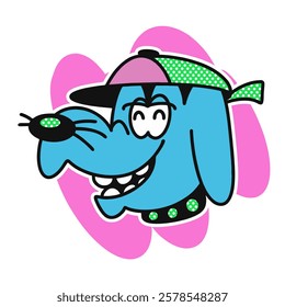 Colorful animal cartoon character vector, Dog funny pop art illustration. Animal mascot design, Graffiti and street style . Digital art vector illustration for everything. Smile animal hand-drawn