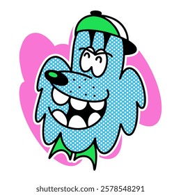 Colorful animal cartoon character vector, Dog funny pop art illustration. Animal mascot design, Graffiti and street style . Digital art vector illustration for everything. Smile animal hand-drawn