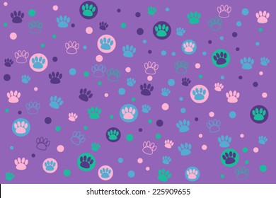 Colorful animal footprint on a purple background 