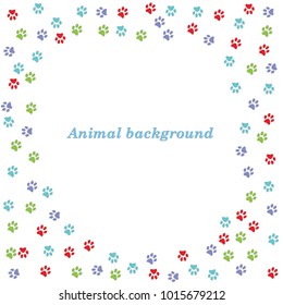 Colorful Animal Footprint Ornament Border Isolated On White Background. Vector Illustration For Animal Design. Frame Of Cute Paw Trace.