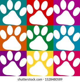 Colorful animal footprint ornament border isolated on white background. Vector illustration for animal design. Random foot prints border.