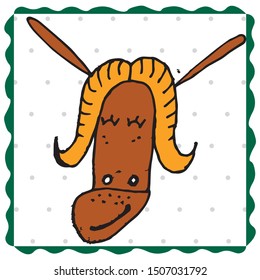 Colorful animal goat.Cute hand drawn doodles.Good for posters, stickers, cards, alphabet and nursery decor.Scandinavian kids illustration