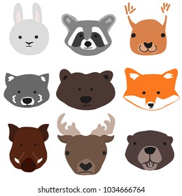 Colorful animal heads on white background