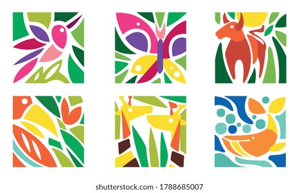 Colorful Animal Prints Abstract Seamless Pattern Set, Modern Trendy Exotic Textures Vector Illustration